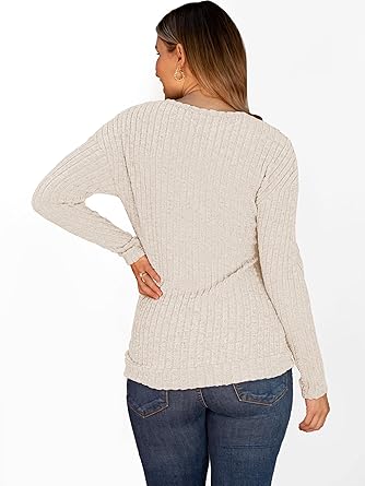 Women Long Sleeve Tunic Top with Leggings Crewneck Ribbed Knit Buttons Shirts 2025 Fall Casual Lightweight Sweaters