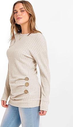 Women Long Sleeve Tunic Top with Leggings Crewneck Ribbed Knit Buttons Shirts 2025 Fall Casual Lightweight Sweaters